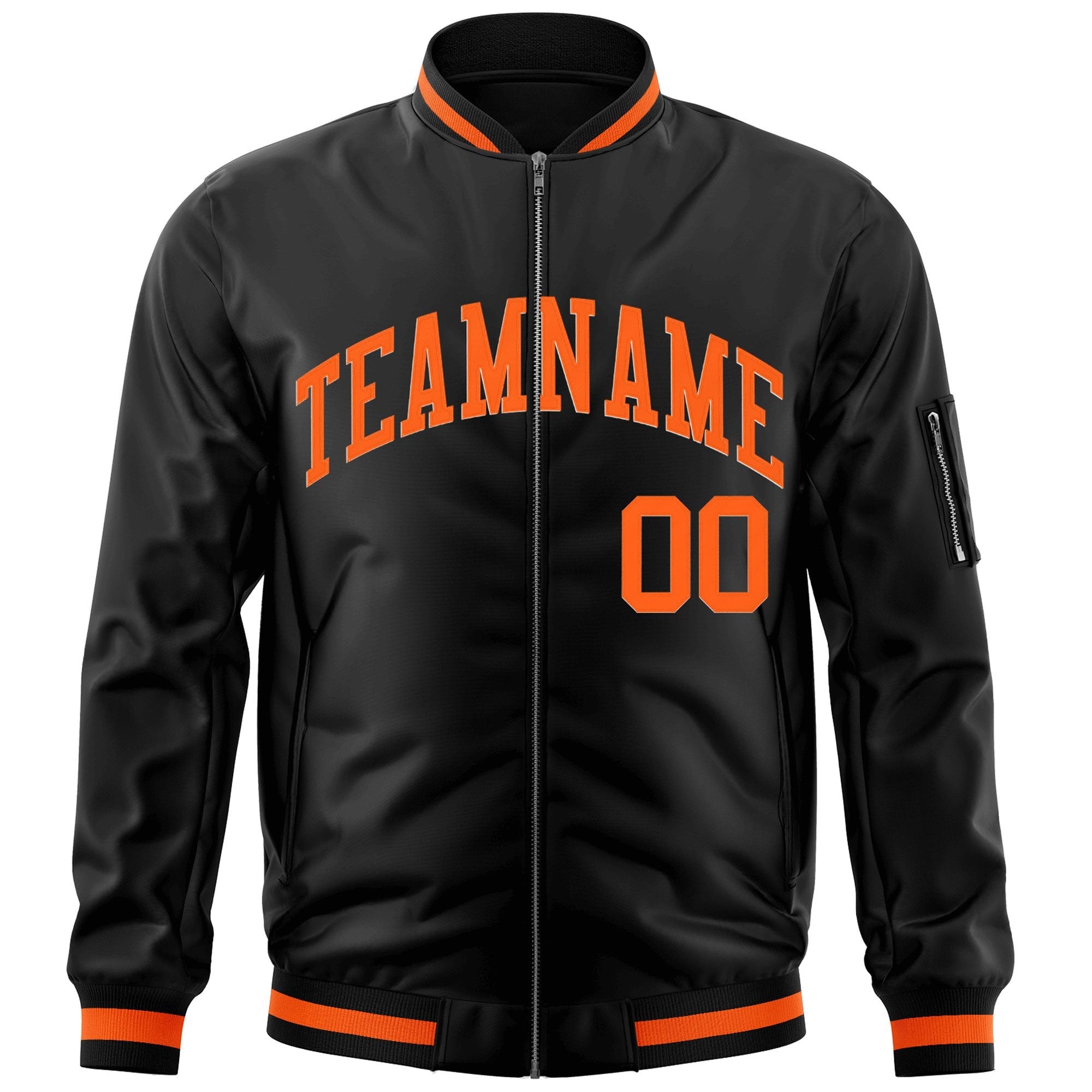 Custom Black Orange Varsity Full-Zip Letterman Bomber Jacket