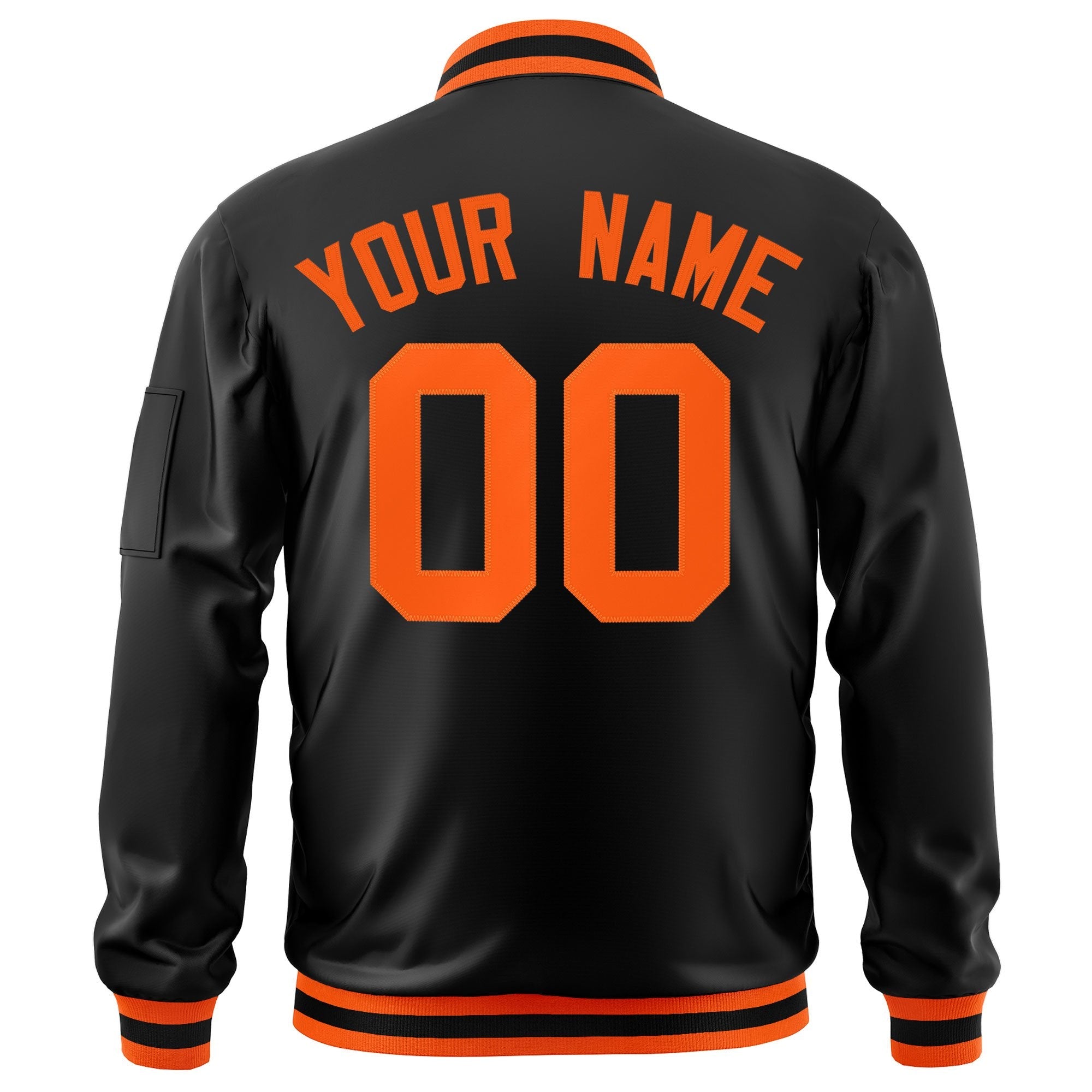 Custom Black Orange Varsity Full-Zip Letterman Bomber Jacket