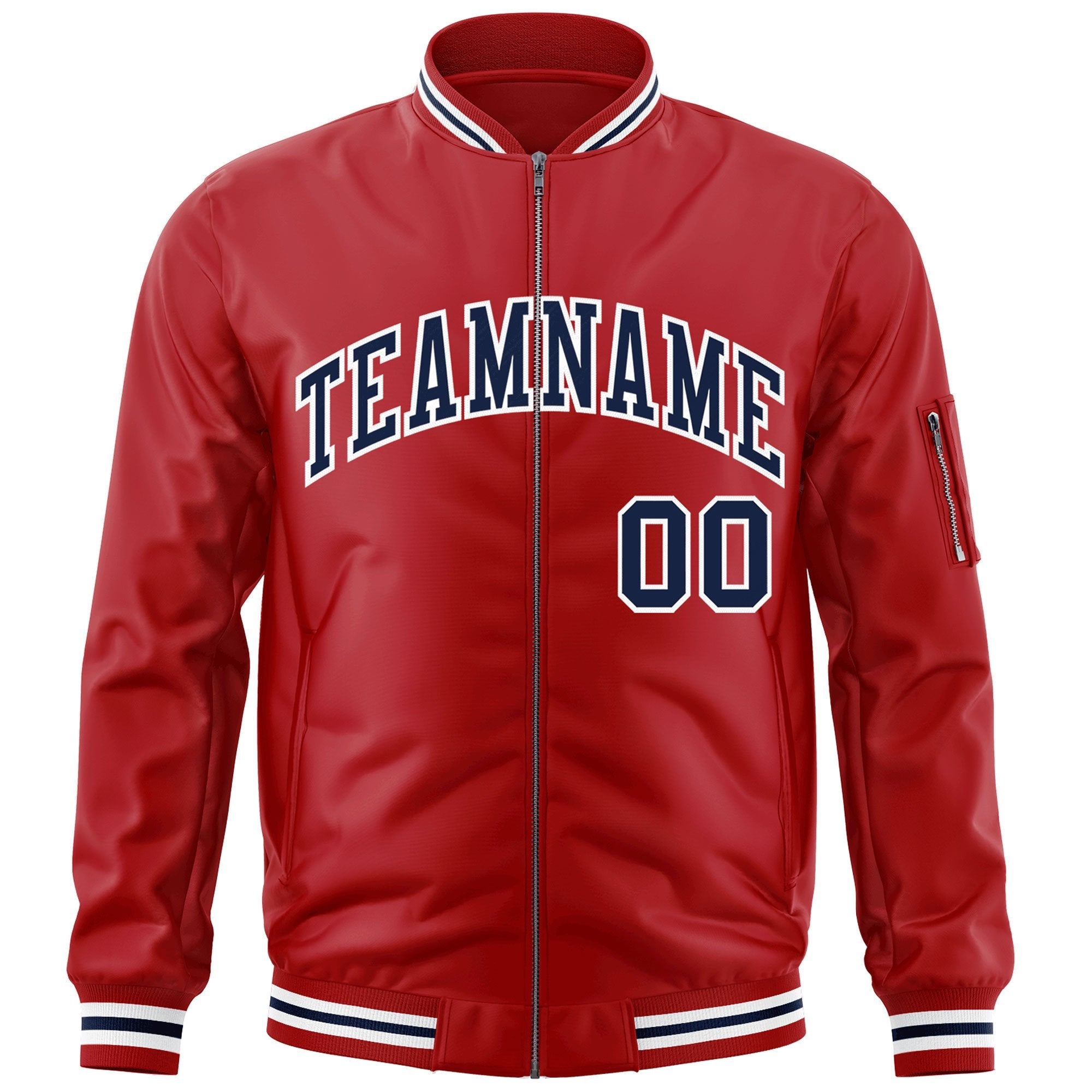 Custom Red Navy-White Varsity Full-Zip Letterman Bomber Jacket