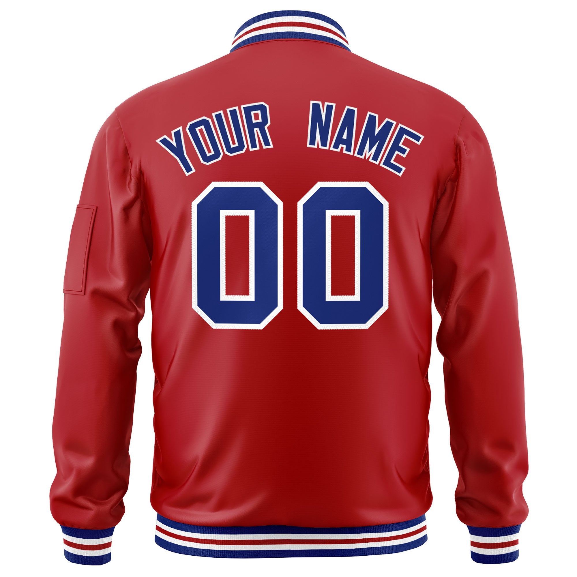 Custom Red Royal-White Varsity Full-Zip Letterman Bomber Jacket