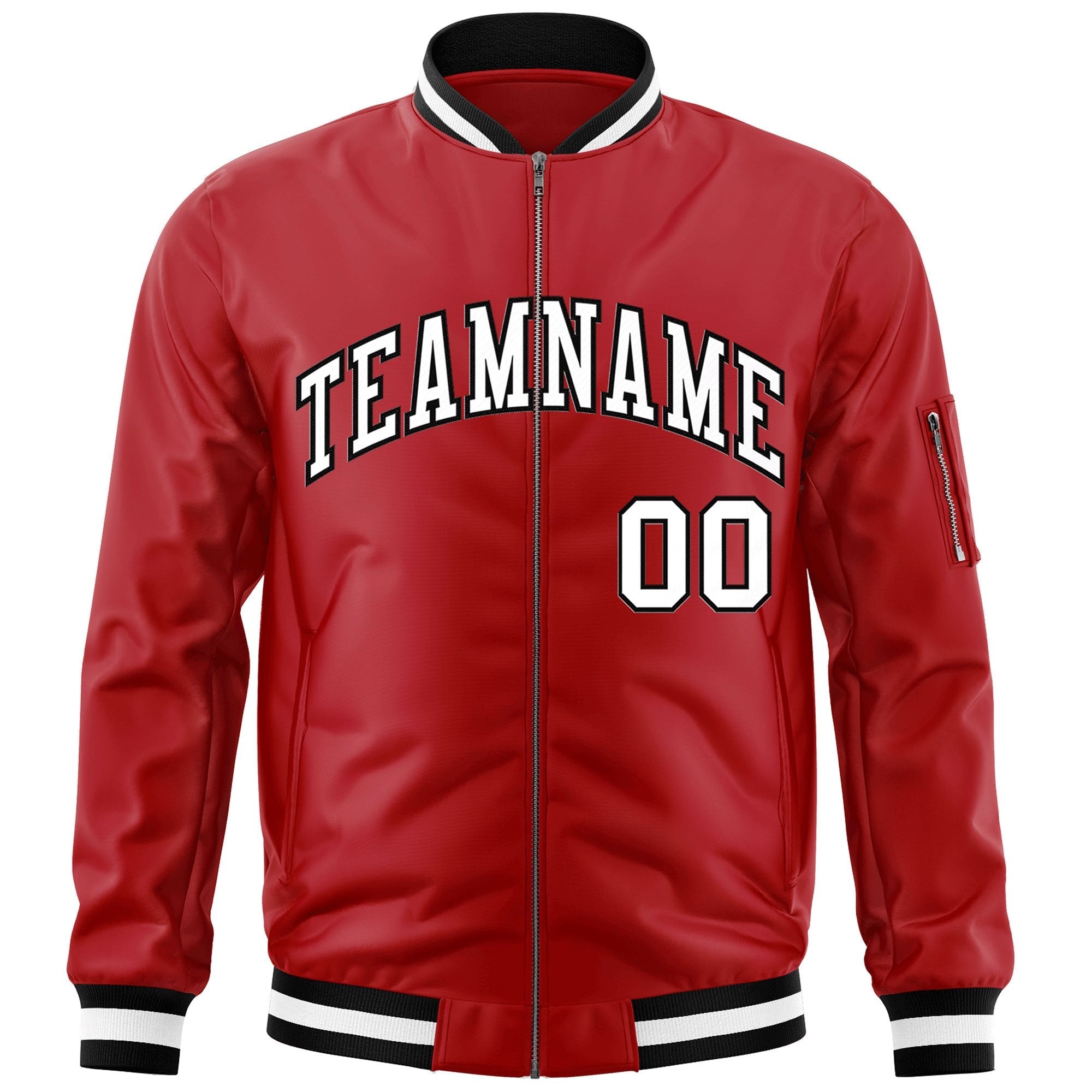 Custom Red White-Black Varsity Full-Zip Letterman Bomber Jacket