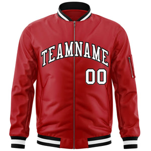 Custom Red White-Black Varsity Full-Zip Letterman Bomber Jacket