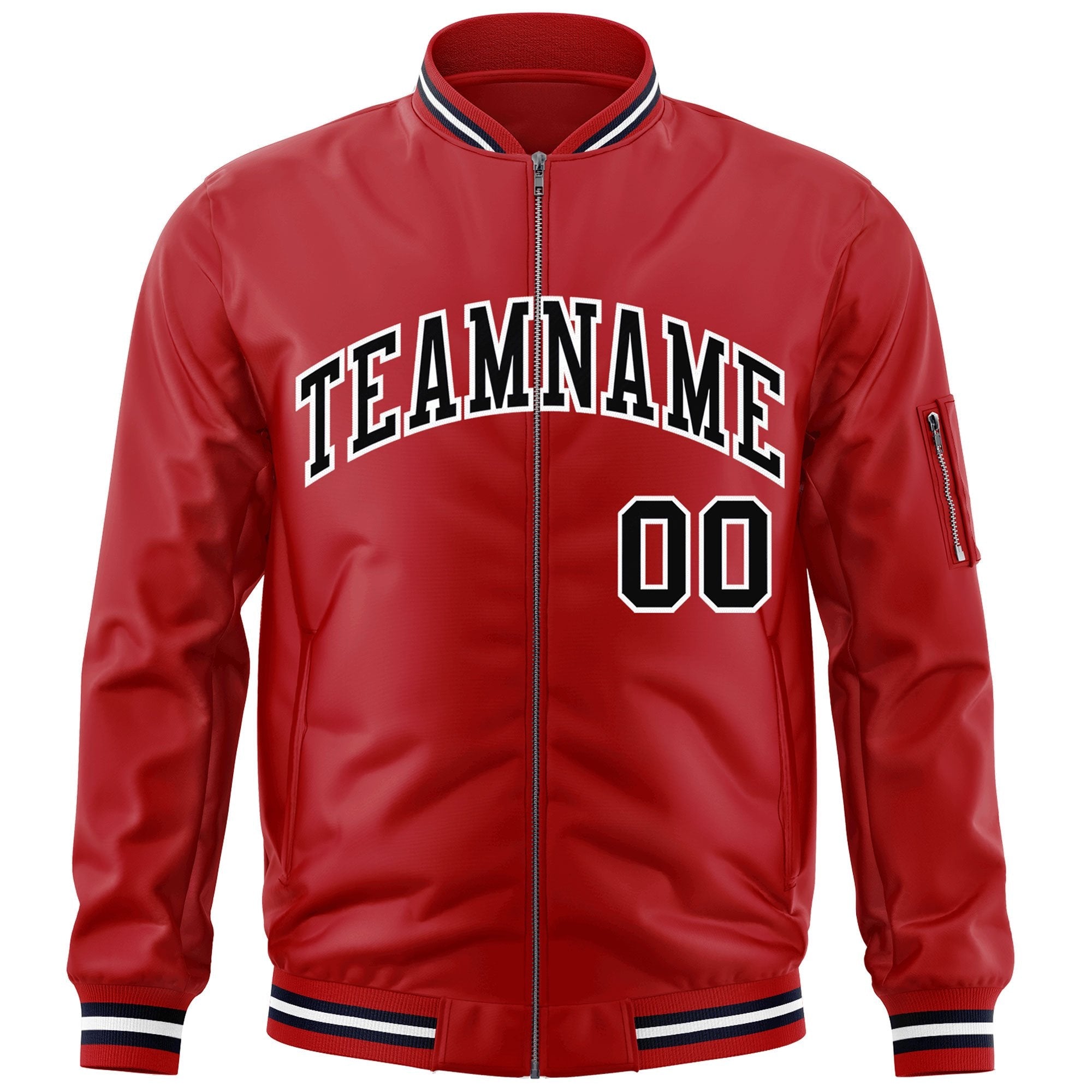 Custom Red Black-White Varsity Full-Zip Letterman Bomber Jacket