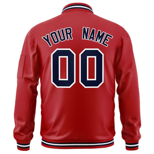 Custom Red Navy-White Varsity Full-Zip Letterman Bomber Jacket