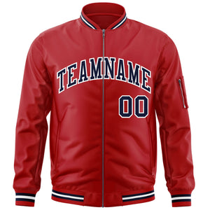 Custom Red Navy-White Varsity Full-Zip Letterman Bomber Jacket