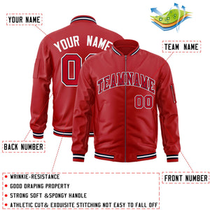 Custom Red Navy-White Varsity Full-Zip Letterman Bomber Jacket