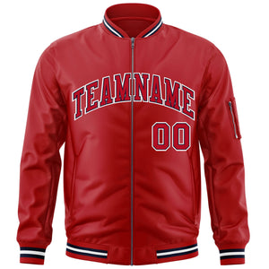 Custom Red Navy-White Varsity Full-Zip Letterman Bomber Jacket