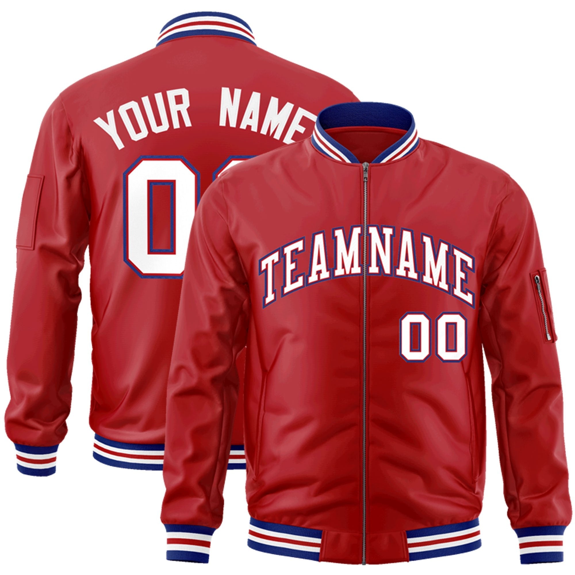 Custom Red White-Royal Varsity Full-Zip Letterman Bomber Jacket