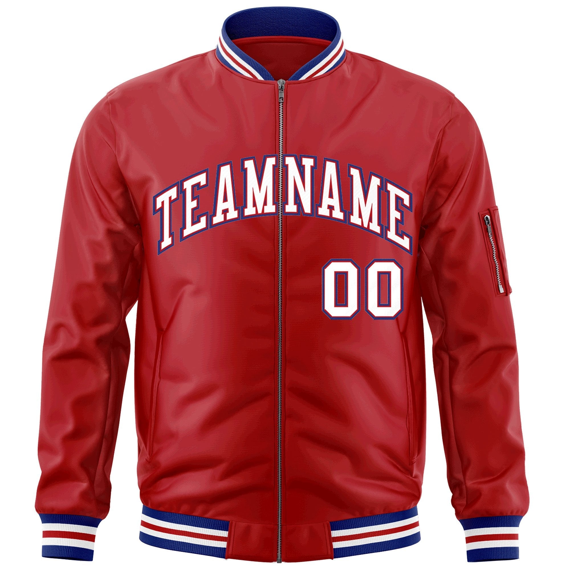 Custom Red White-Royal Varsity Full-Zip Letterman Bomber Jacket