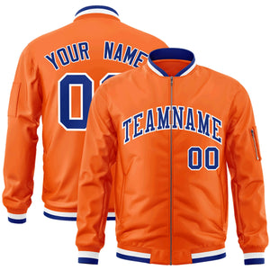 Custom Orange Royal-White Varsity Full-Zip Letterman Bomber Jacket