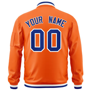 Custom Orange Royal-White Varsity Full-Zip Letterman Bomber Jacket