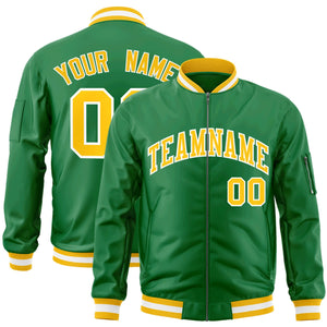 Custom Kelly Green Gold-White Varsity Full-Zip Letterman Bomber Jacket