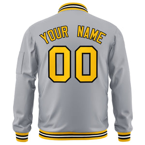 Custom Gray Gold-Black Varsity Full-Zip Letterman Bomber Jacket