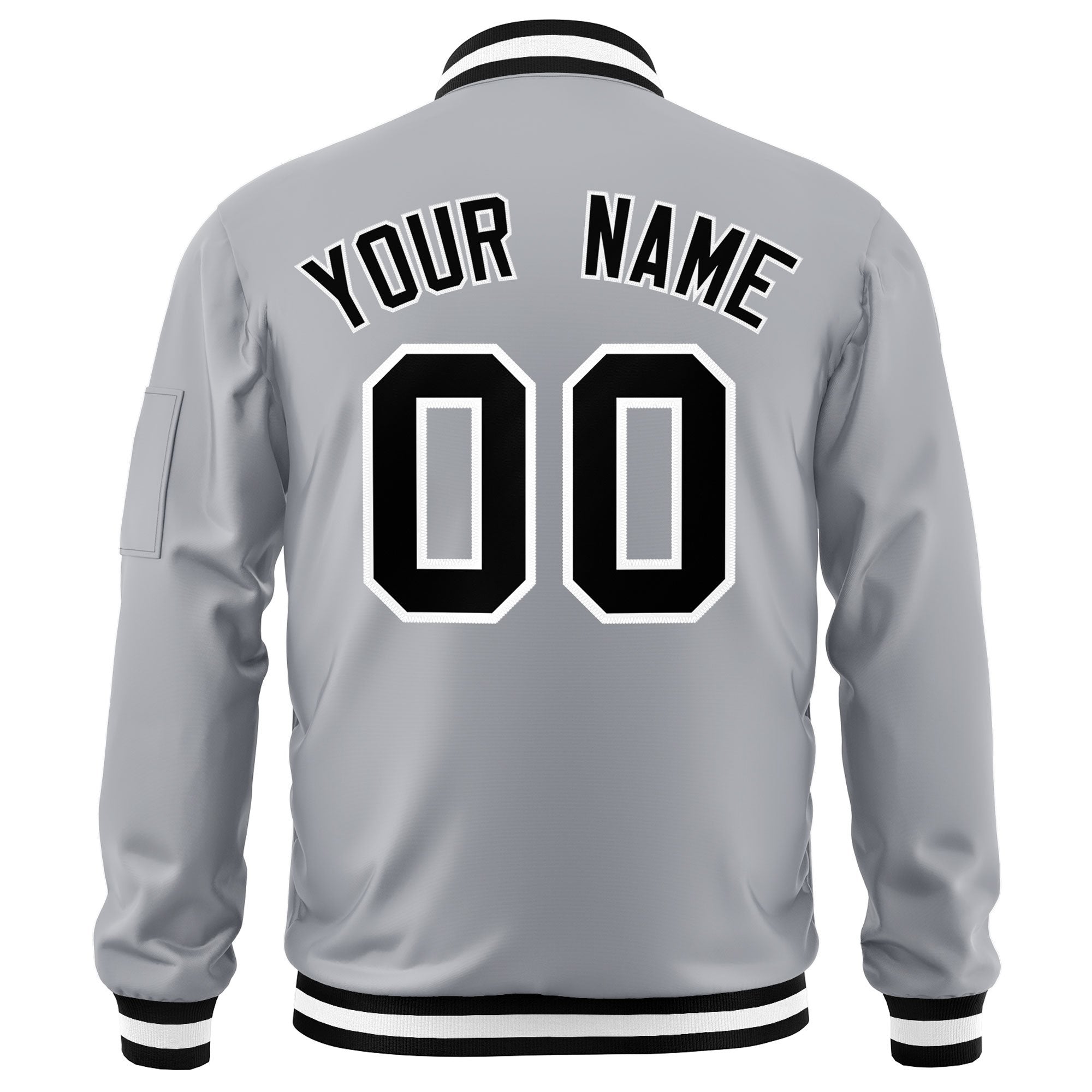 Custom Gray Black-White Varsity Full-Zip Letterman Bomber Jacket