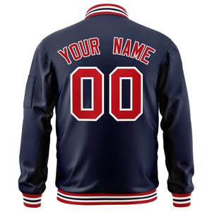 Custom Navy Red-White Varsity Full-Zip Letterman Bomber Jacket