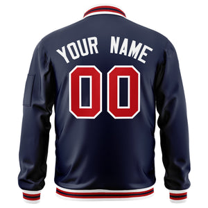 Custom Navy Red-White Varsity Full-Zip Letterman Bomber Jacket