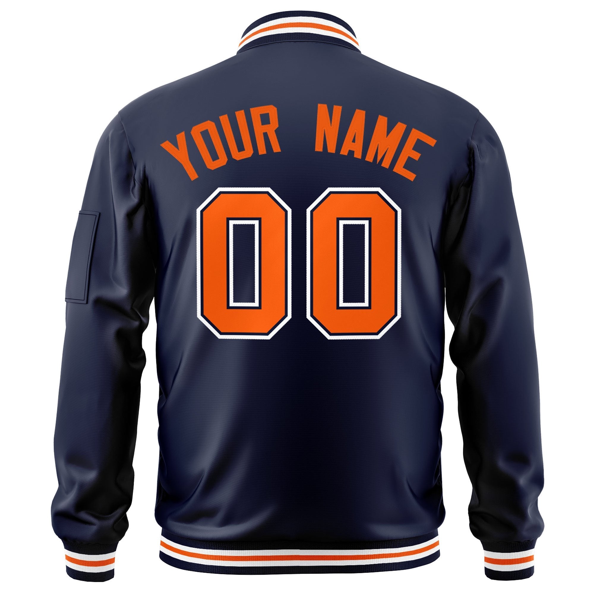 Custom Navy Orange-White Varsity Full-Zip Letterman Bomber Jacket