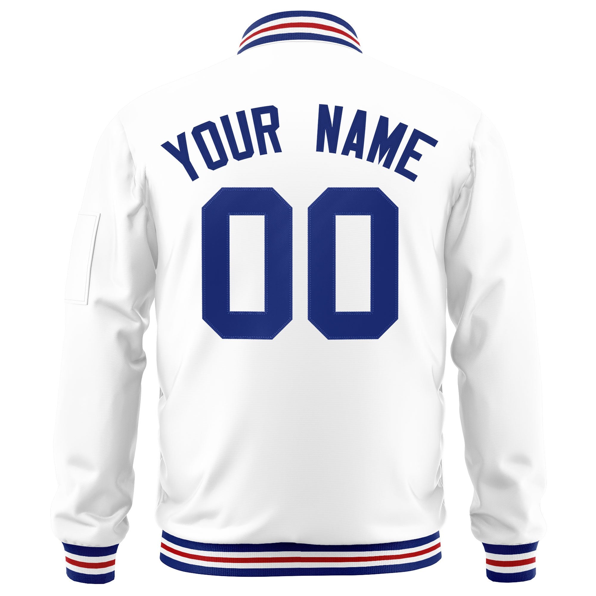 Custom White Royal Varsity Full-Zip Letterman Bomber Jacket