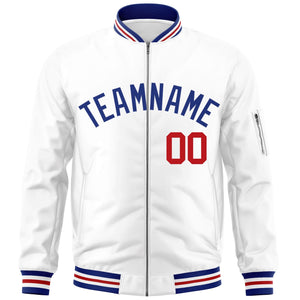 Custom White Royal Varsity Full-Zip Letterman Bomber Jacket