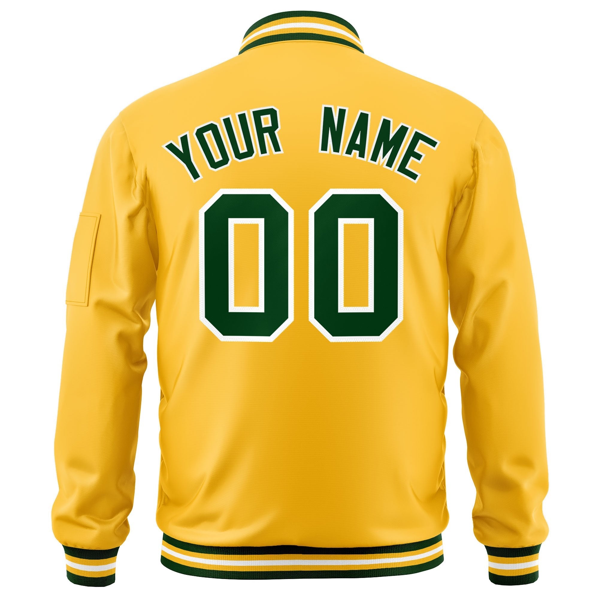 Custom Gold Green-White Varsity Full-Zip Letterman Bomber Jacket