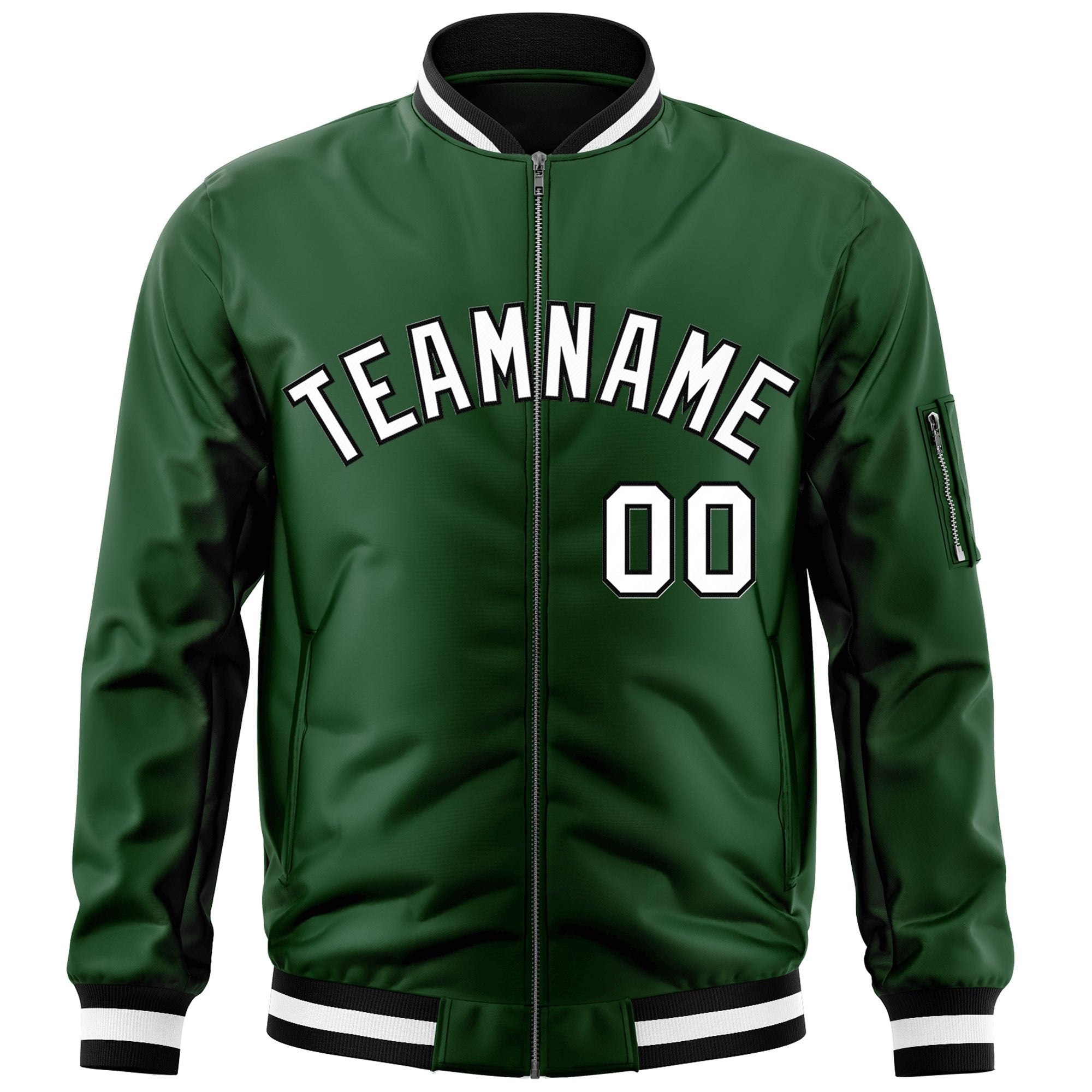 Custom Green White-Black Varsity Full-Zip Letterman Bomber Jacket