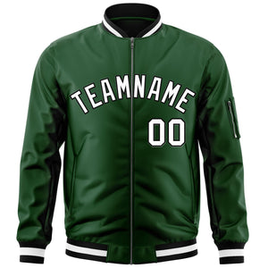 Custom Green White-Black Varsity Full-Zip Letterman Bomber Jacket