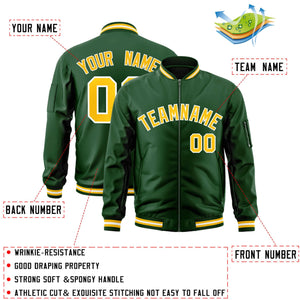 Custom Green Gold-White Varsity Full-Zip Letterman Bomber Jacket