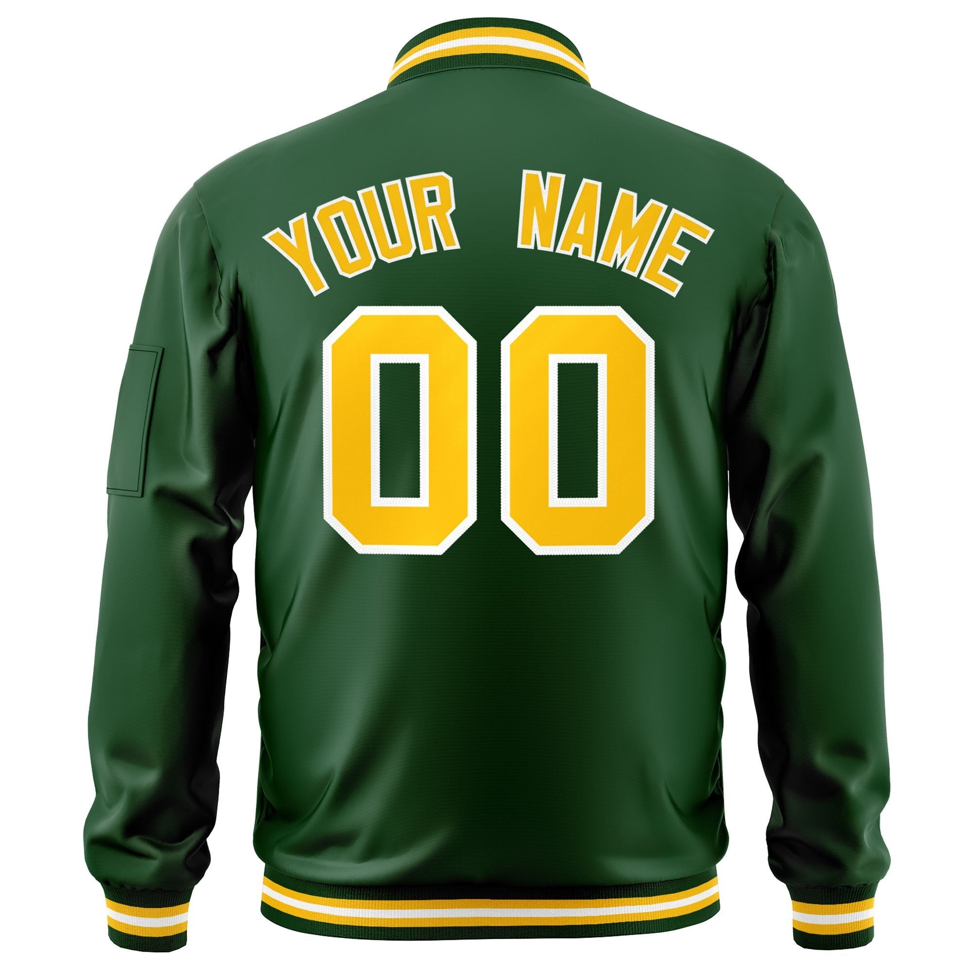 Custom Green Gold-White Varsity Full-Zip Letterman Bomber Jacket