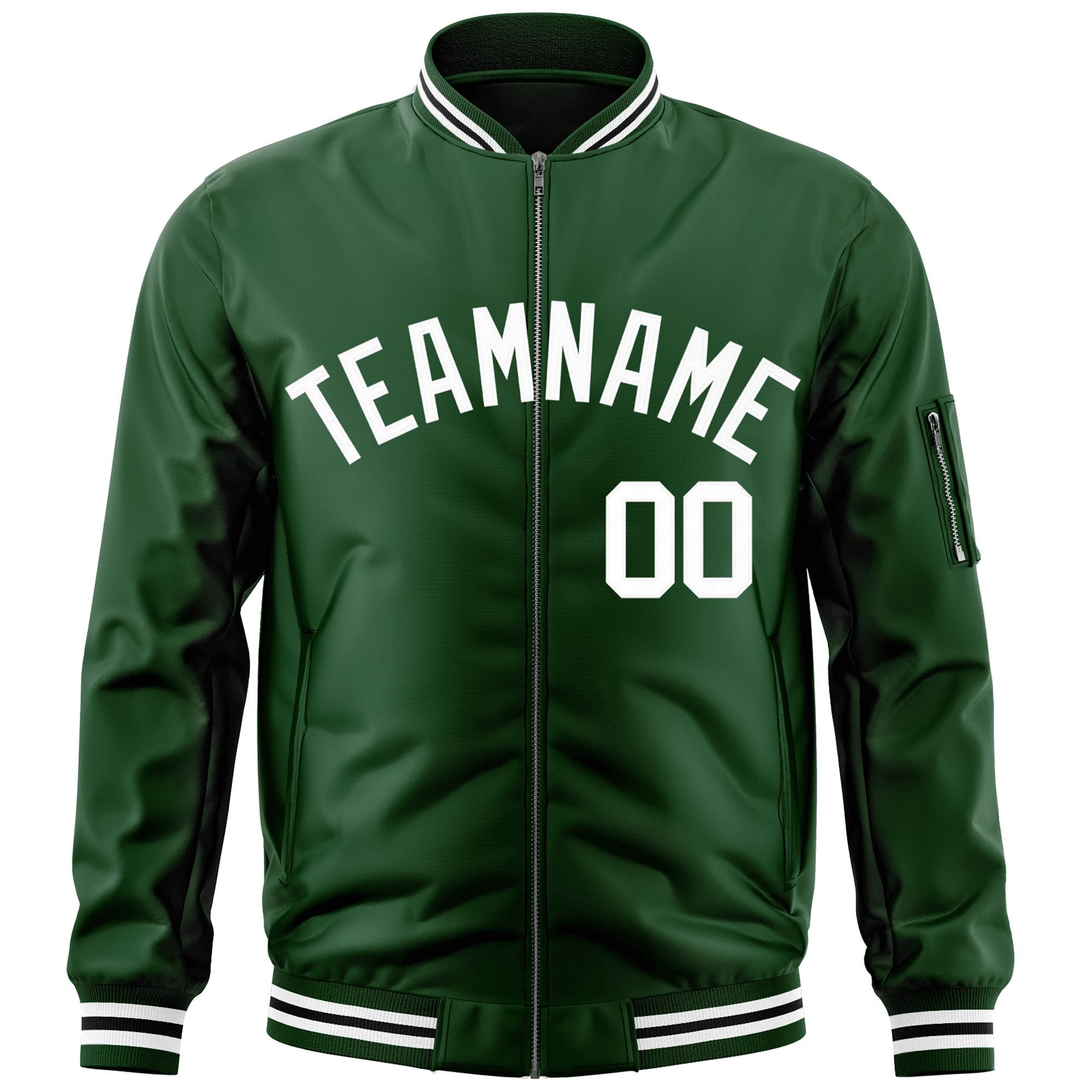 Custom Green White Varsity Full-Zip Letterman Bomber Jacket