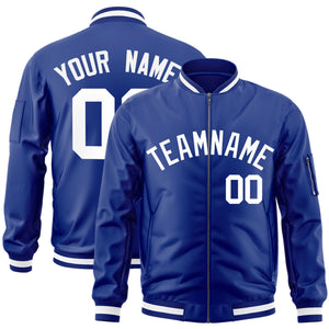 Custom Royal White Varsity Full-Zip Letterman Bomber Jacket