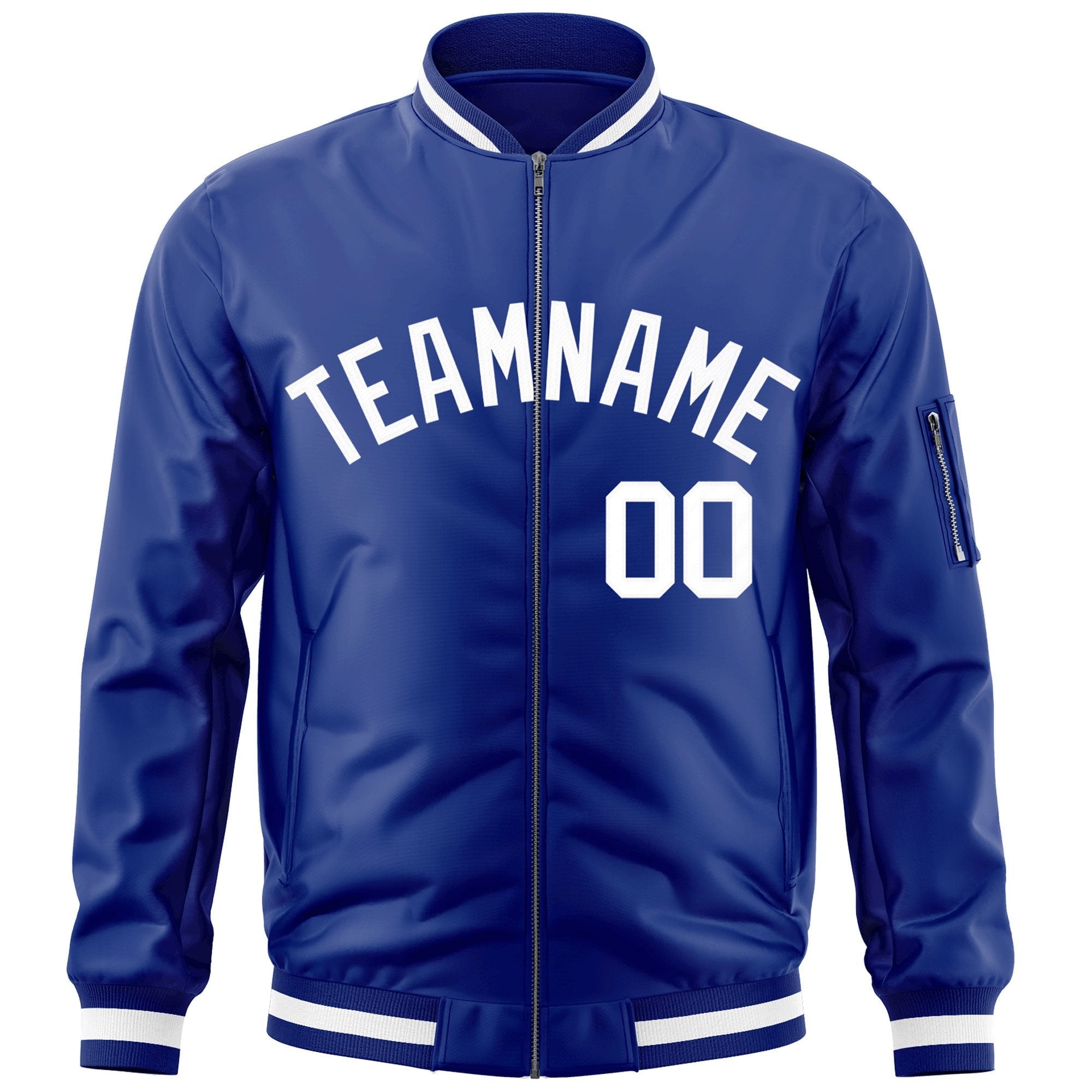 Custom Royal White Varsity Full-Zip Letterman Bomber Jacket