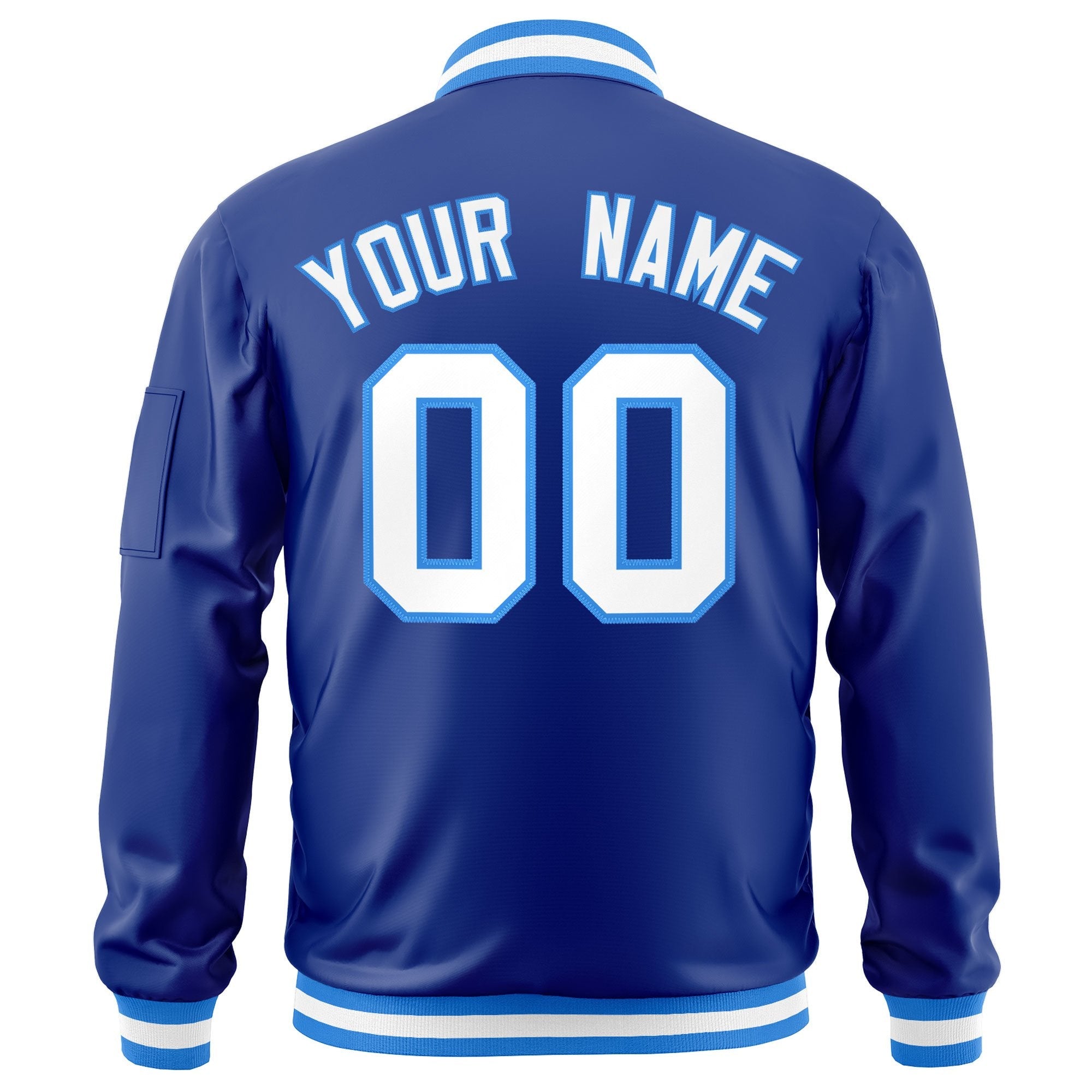 Custom Royal White-Powder Blue Varsity Full-Zip Letterman Bomber Jacket