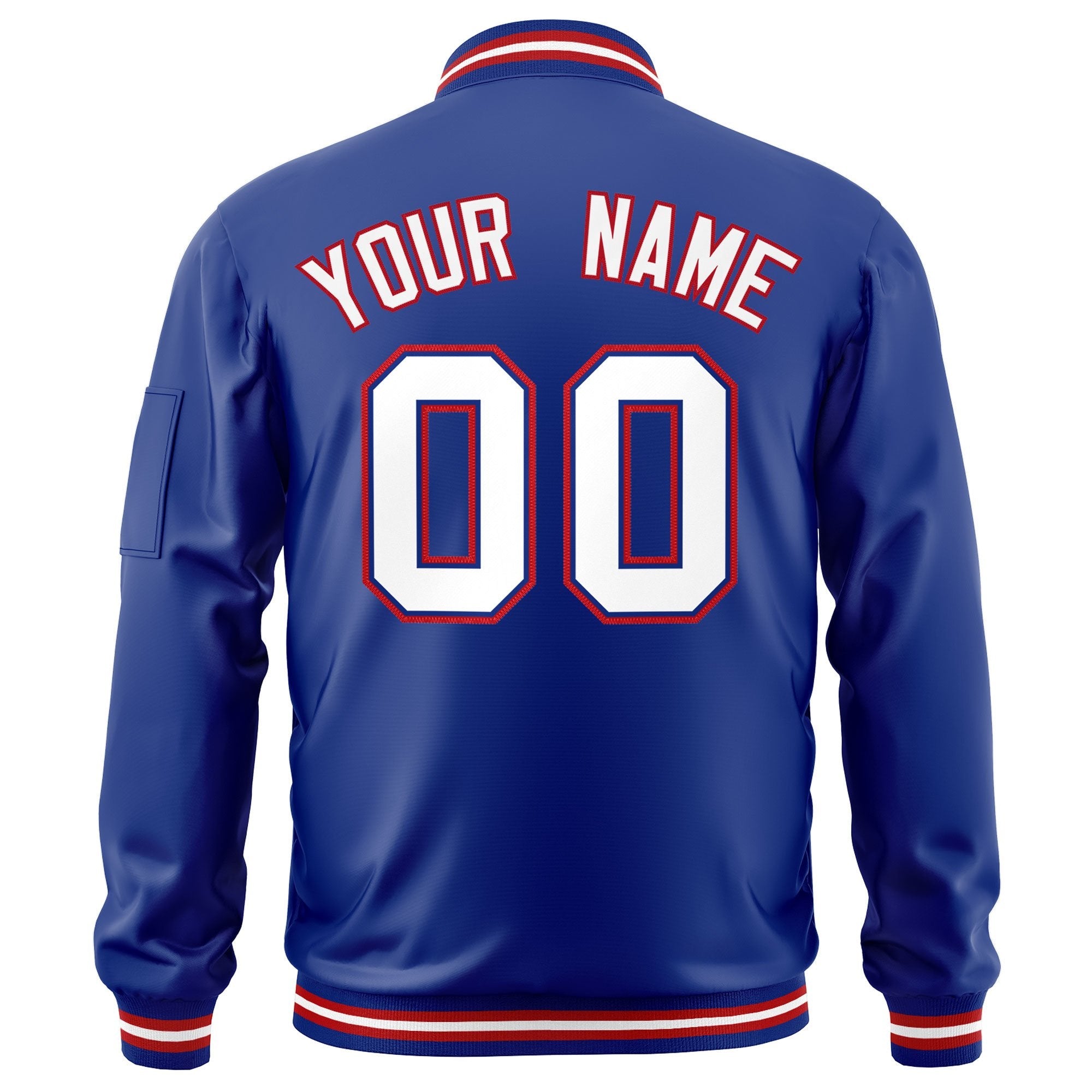 Custom Royal White-Red Varsity Full-Zip Letterman Bomber Jacket