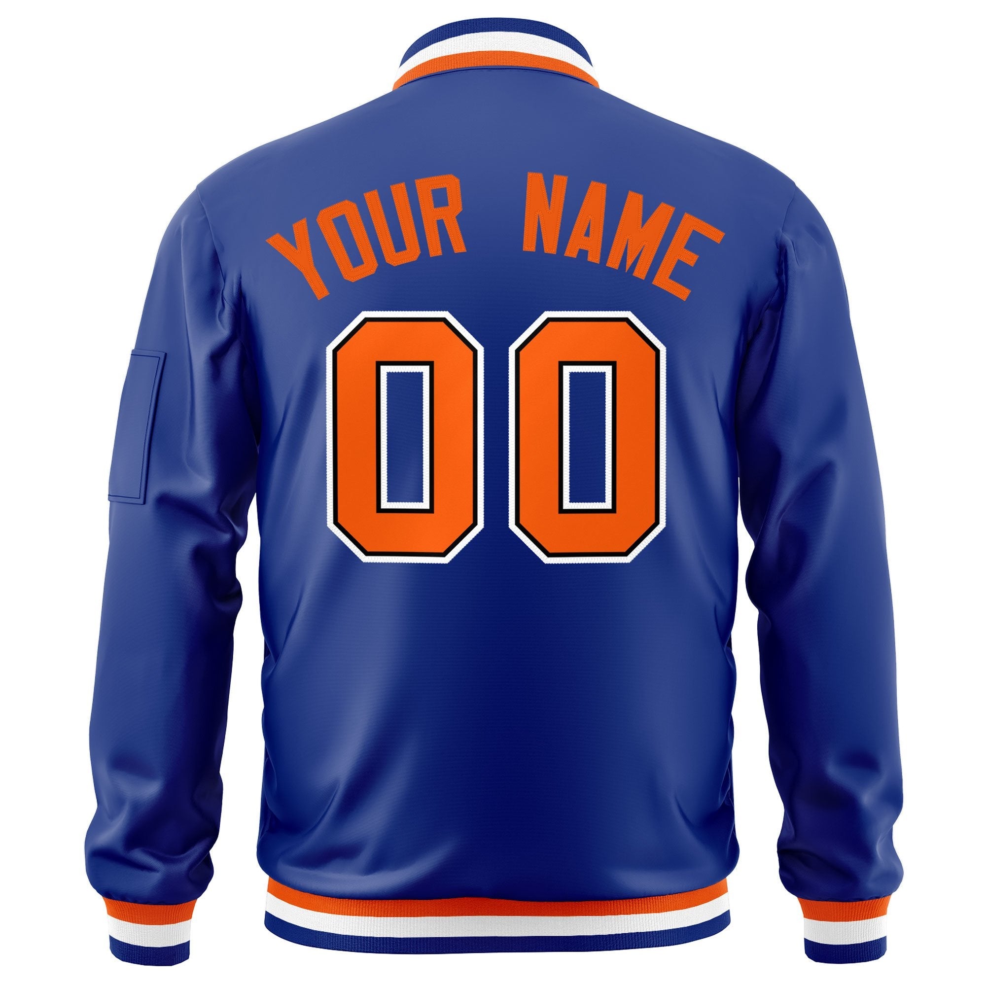 Custom Royal Orange-White Varsity Full-Zip Letterman Bomber Jacket