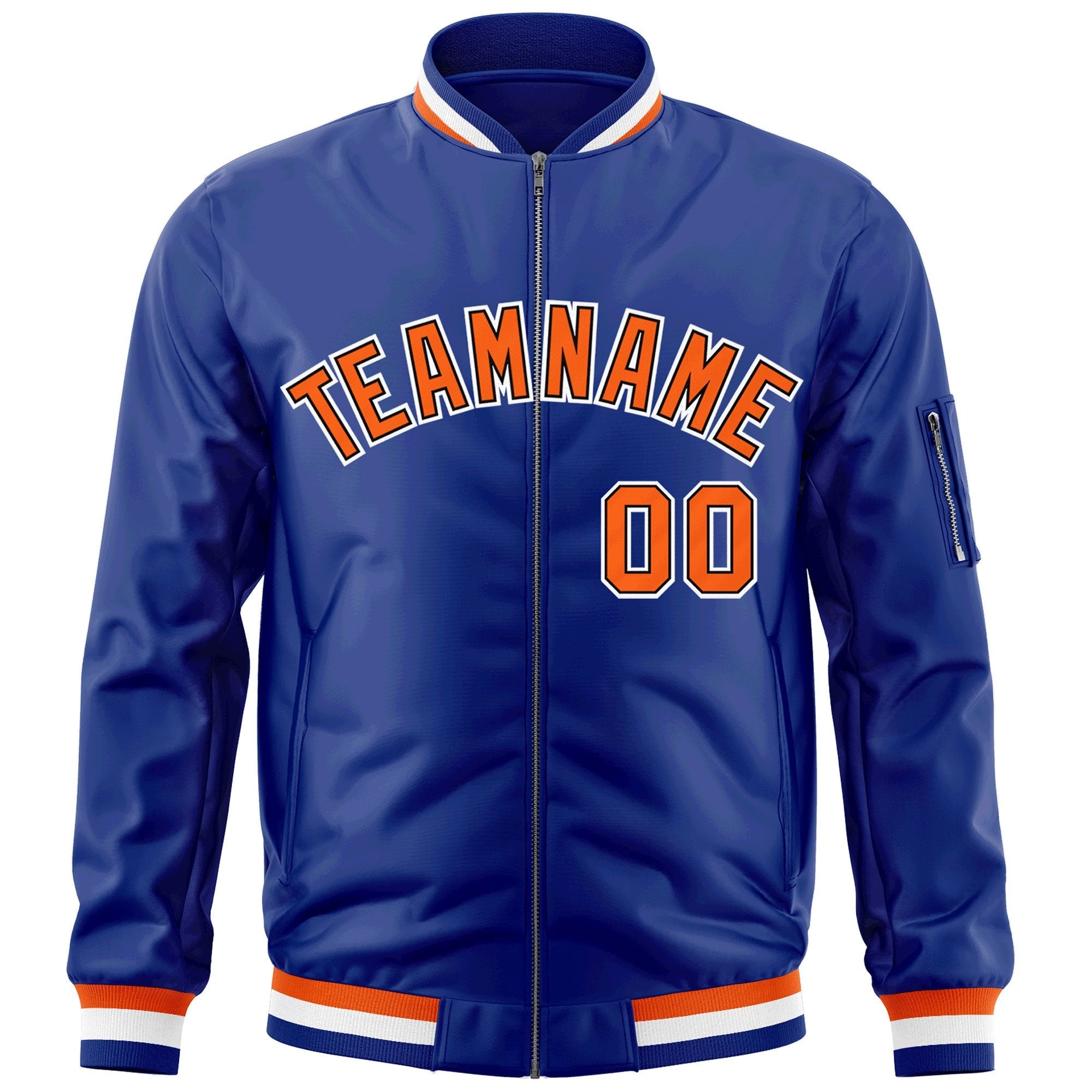 Custom Royal Orange-White Varsity Full-Zip Letterman Bomber Jacket