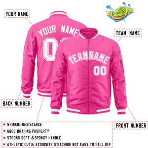 Custom Pink White Varsity Full-Zip Letterman Bomber Jacket