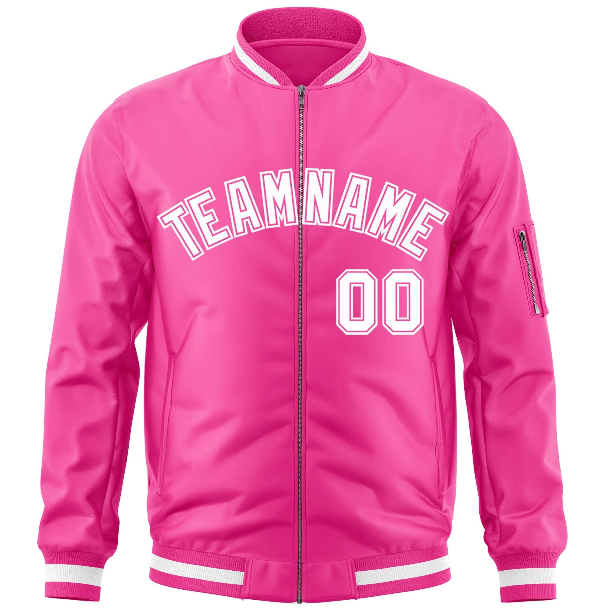 Custom Pink White Varsity Full-Zip Letterman Bomber Jacket