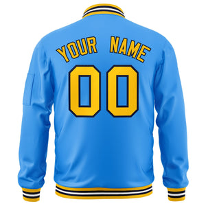 Custom Powder Blue Gold-Black Varsity Full-Zip Letterman Bomber Jacket