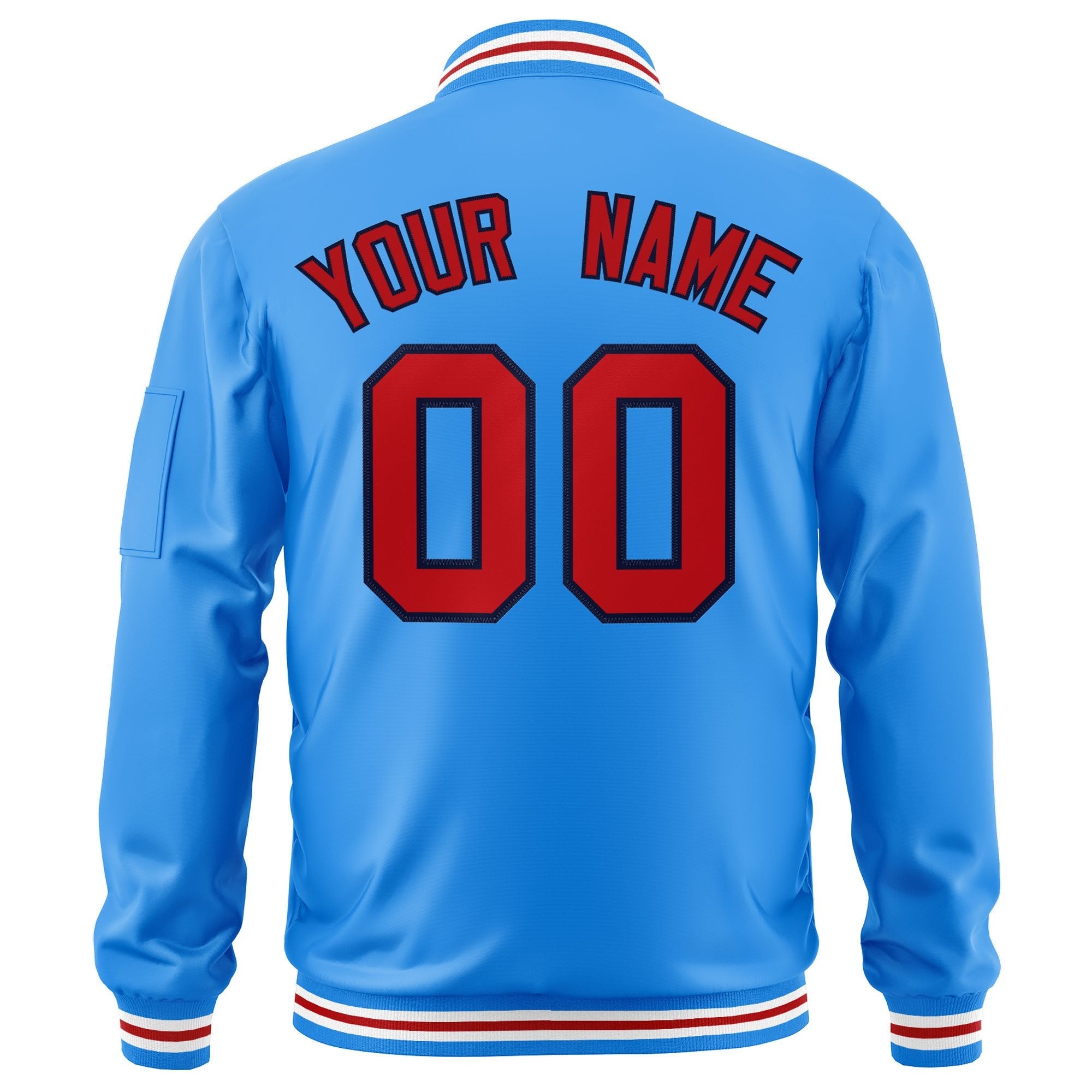 Custom Powder Blue Red-Navy Varsity Full-Zip Letterman Bomber Jacket