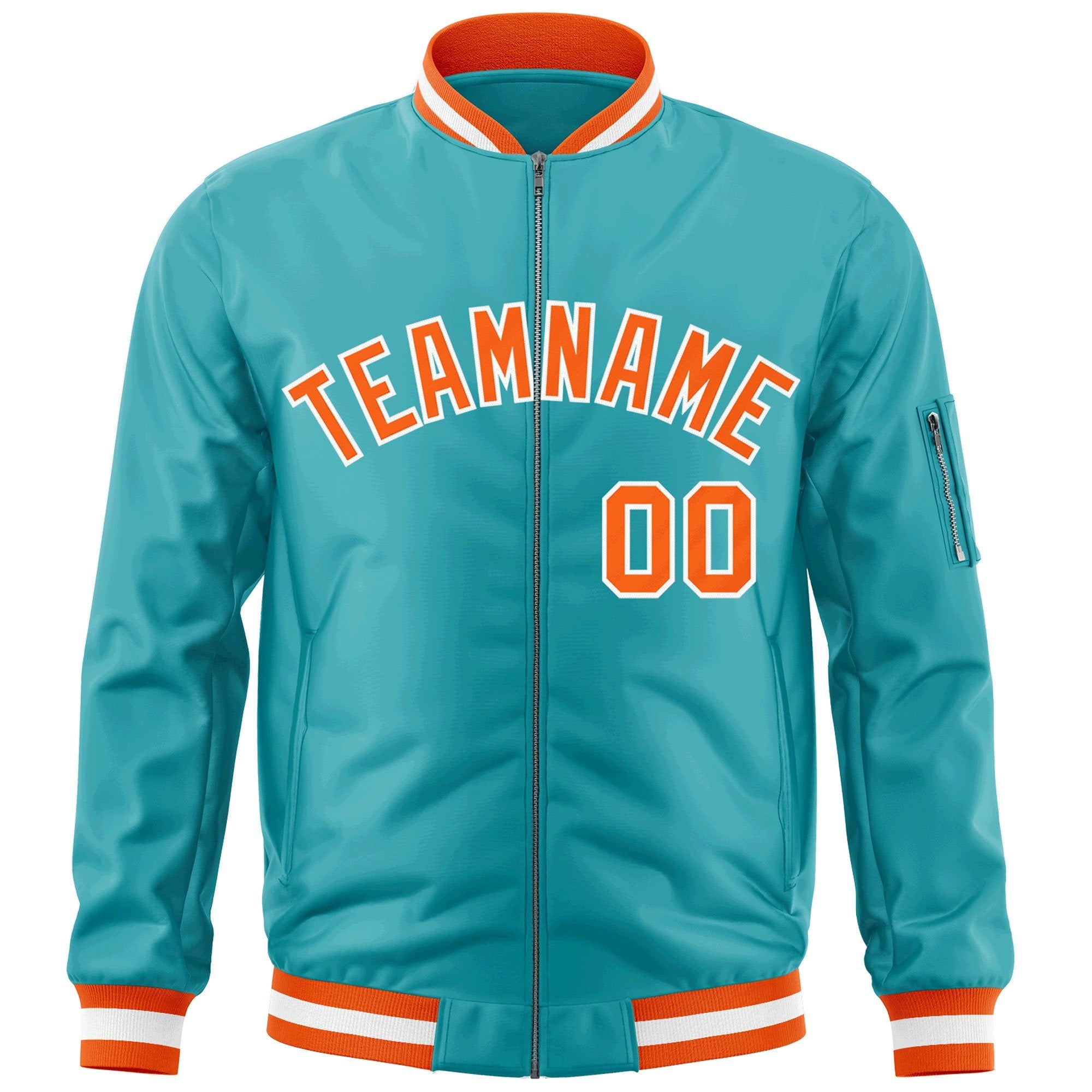 Custom Aqua Orange-White Varsity Full-Zip Letterman Bomber Jacket