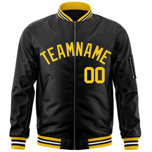 Custom Black Gold Varsity Full-Zip Letterman Bomber Jacket