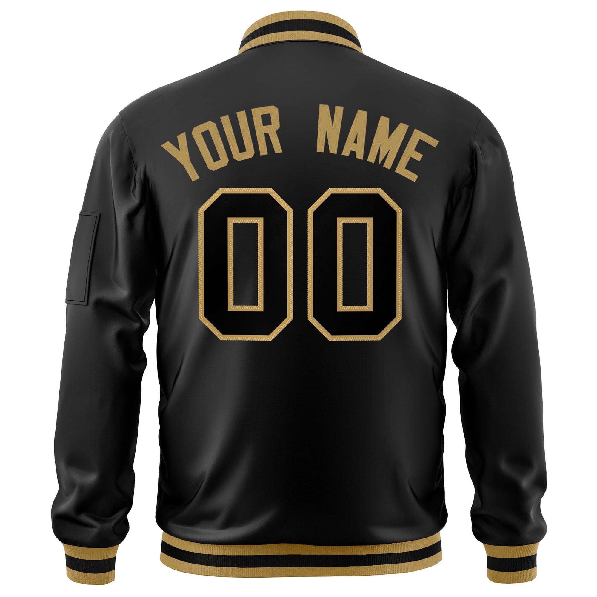 Custom Black Black-Old Gold Varsity Full-Zip Letterman Bomber Jacket