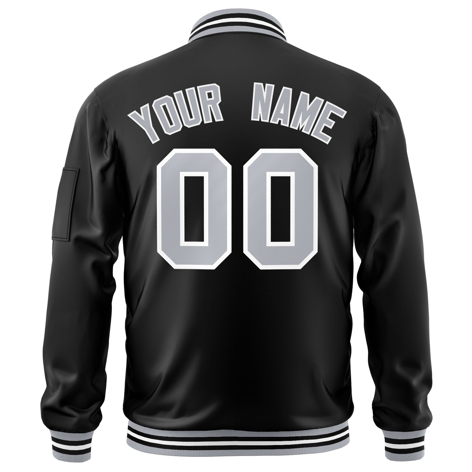 Custom Black Gray-White Varsity Full-Zip Letterman Bomber Jacket