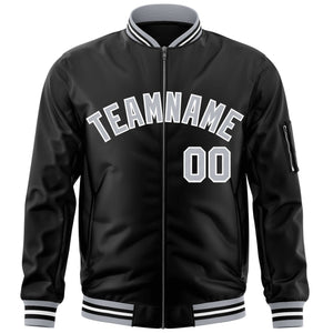 Custom Black Gray-White Varsity Full-Zip Letterman Bomber Jacket