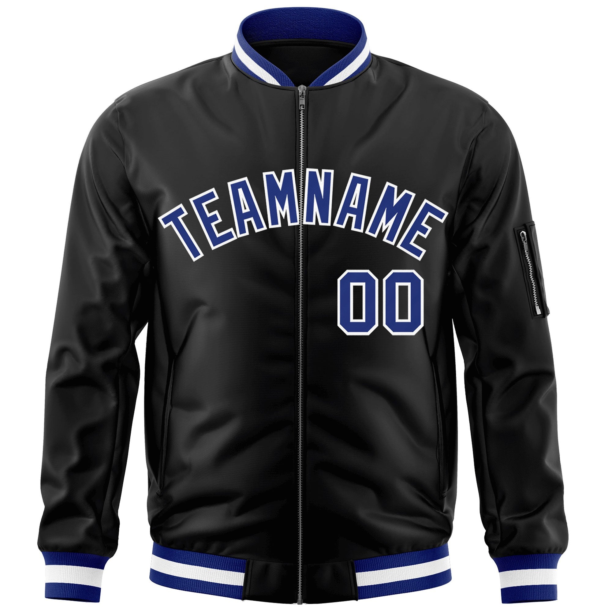 Custom Black Royal-White Varsity Full-Zip Letterman Bomber Jacket