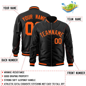 Custom Black Orange Varsity Full-Zip Letterman Bomber Jacket