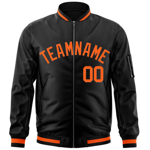 Custom Black Orange Varsity Full-Zip Letterman Bomber Jacket