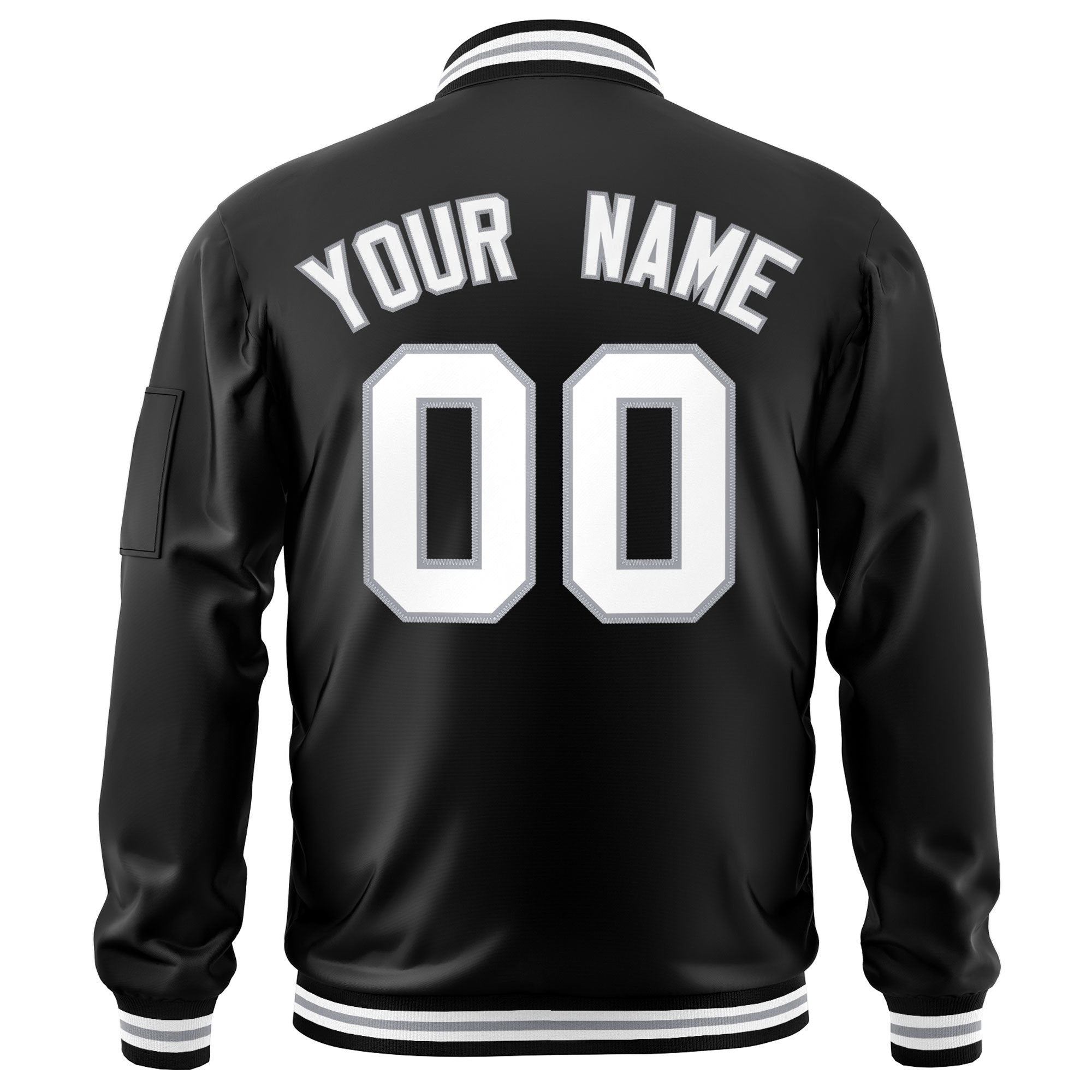 Custom Black White-Gray Varsity Full-Zip Letterman Bomber Jacket