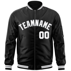 Custom Black White-Gray Varsity Full-Zip Letterman Bomber Jacket