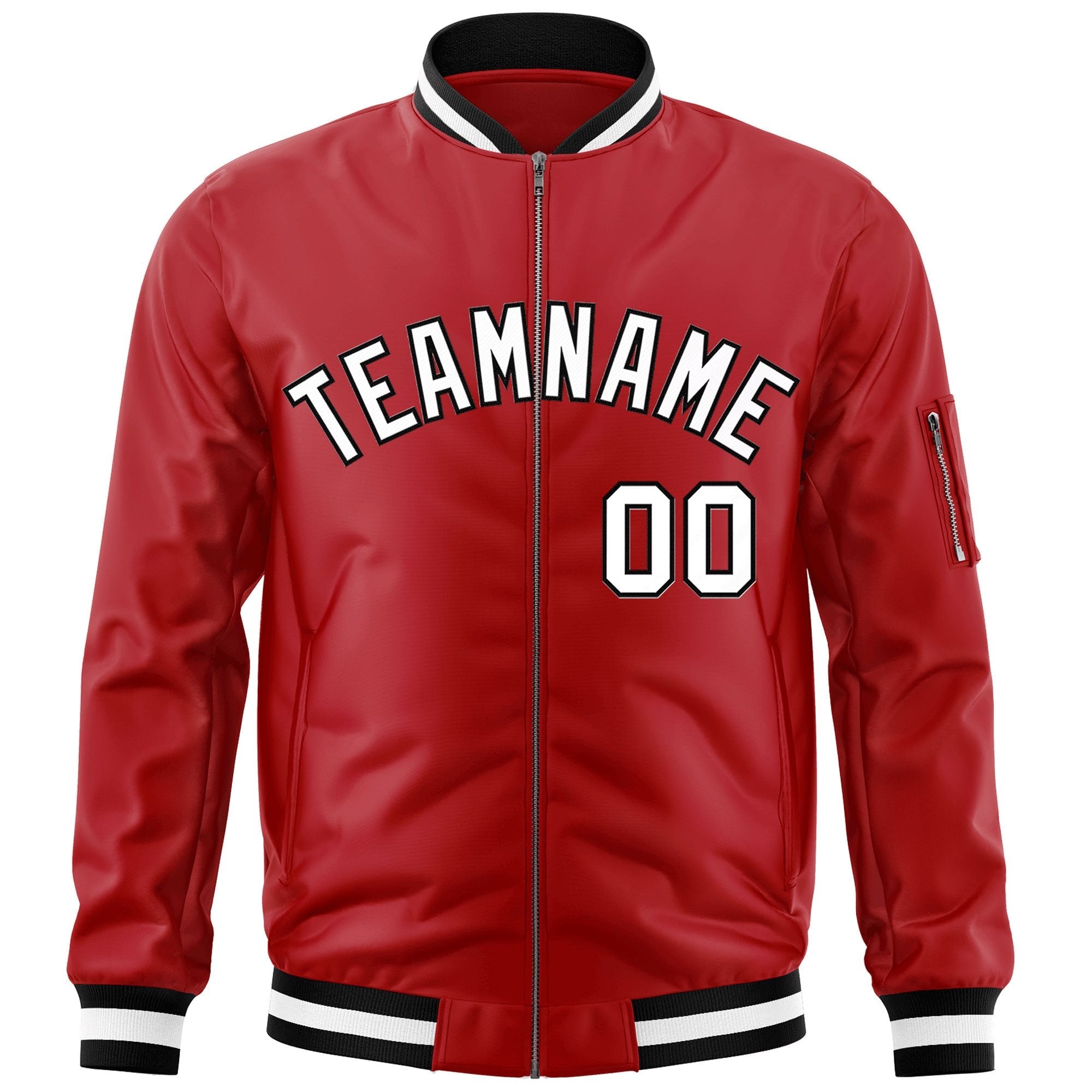 Custom Red White-Black Varsity Full-Zip Letterman Bomber Jacket